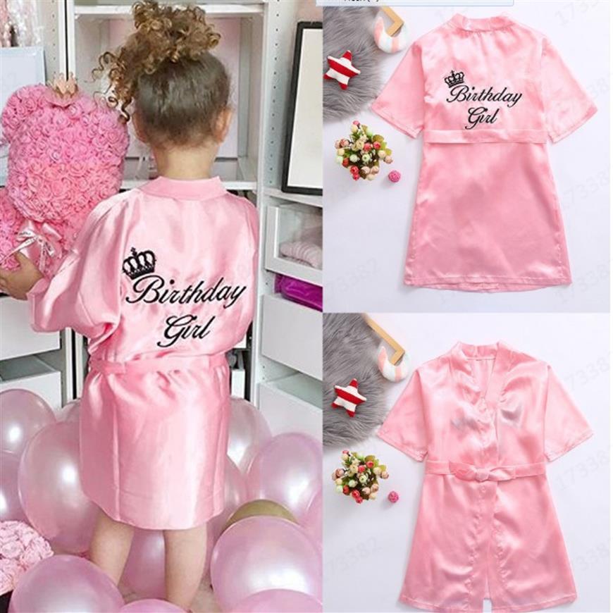 

Sweet Kids Pajamas Robe Satin Children Kimono Robes Birthday Gift Flower Girl Dress Silk Bathrobe Nightgown children's bathro290l, Pink