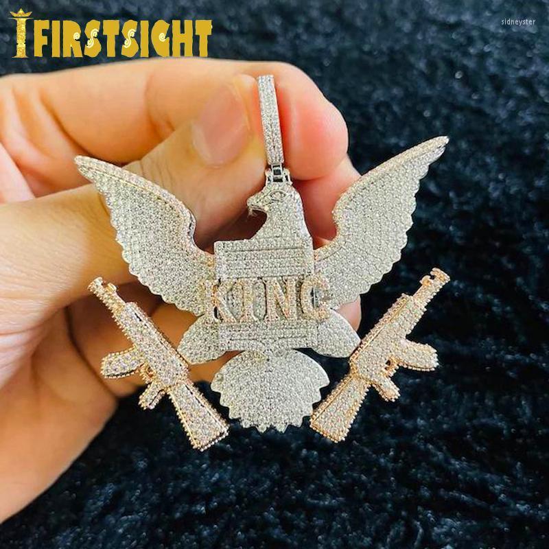 

Chains Iced Out Bling Zircon King Bald Eagle Pendant Necklace Two Tone Color CZ Letter Gun Charm Men Hip Hop Rock JewelryChains Sidn22