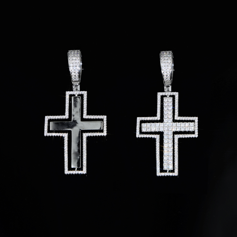 Iced Out Bling Micro Pave Cubic Zircon Cross Pendant Collier pour hommes Hip Hop a déplacé les pendentifs avec des bijoux de la chaîne de tennis