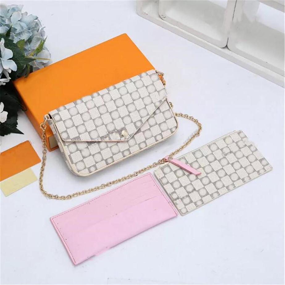 

2022 3pcs/set Women Shoulder Bag FELICIE POCHETTE Luxury Handbag Messenger Chain Strap Purse Clutch Tote Function Wallet with box243b, Brown flower