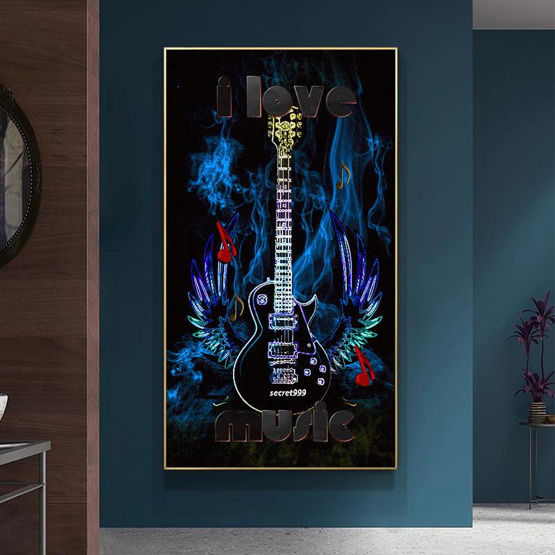 

Paintings I Love Music Cool Guitar Art Canvas Posters Musical Instrument Studio Wall Decor Painting Personality Pictrues Home