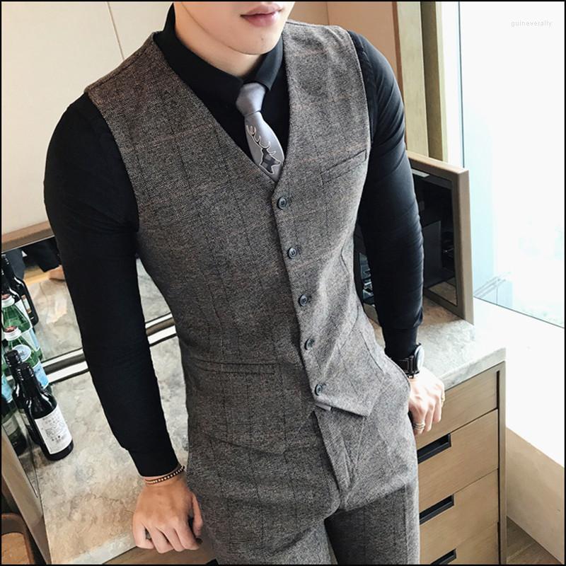 

Men' Vests 2022 Boutique Cotton Fashion Plaid Business Casual Suits Wedding Dress Formal Suit Vest Male Guin22, Gray