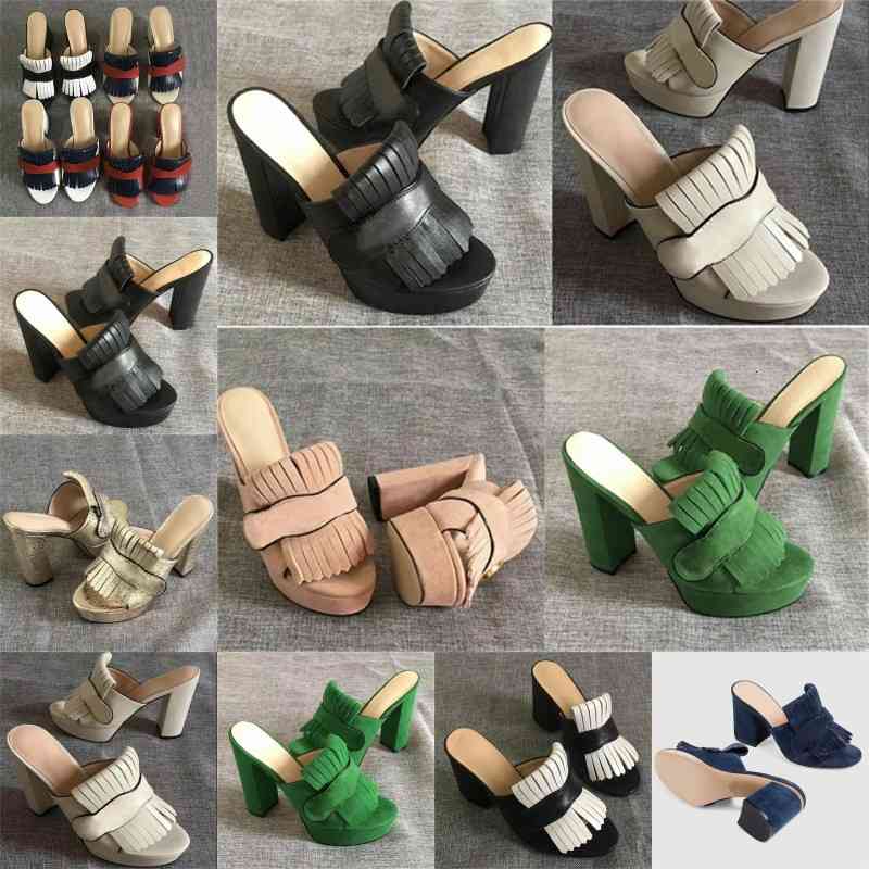 

Slippers Women Suede Mid-heel Pump Sandal Platform Sandals Designer Shoes Marmont with Fold over Fringe Real Leather High Heel 2038 Y2 MW0V, Box