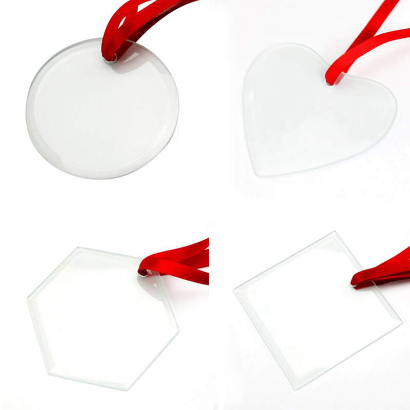 

Sublimation Blank Ornament Clear Glass 3 Inch Round Heart Star tree Transparent Decors with String for Christmas Tag blanks