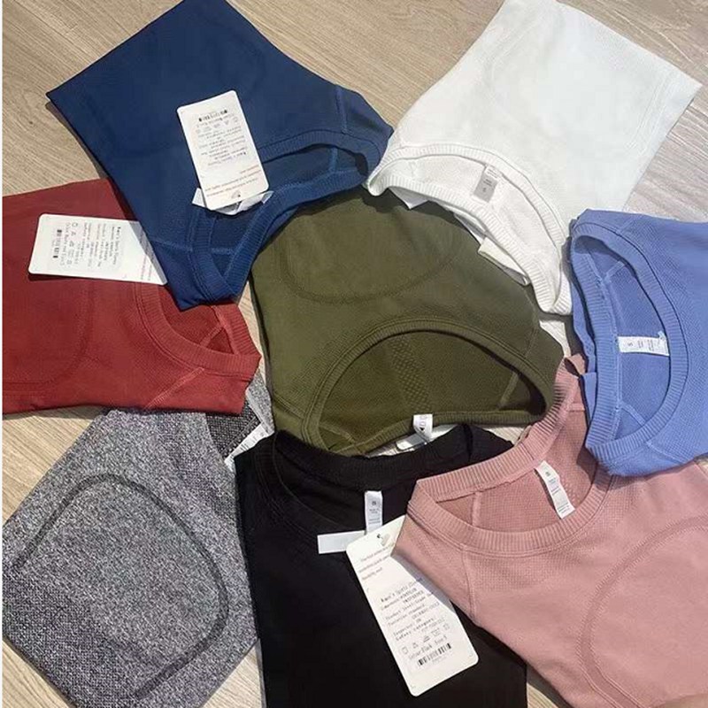 

NEW Align lulu lemen Women's Yoga Short Sleeve Solid Color Nude Sports Shaping Waist Tight Fitness Loose Jogging Sportswear High Quality, 06