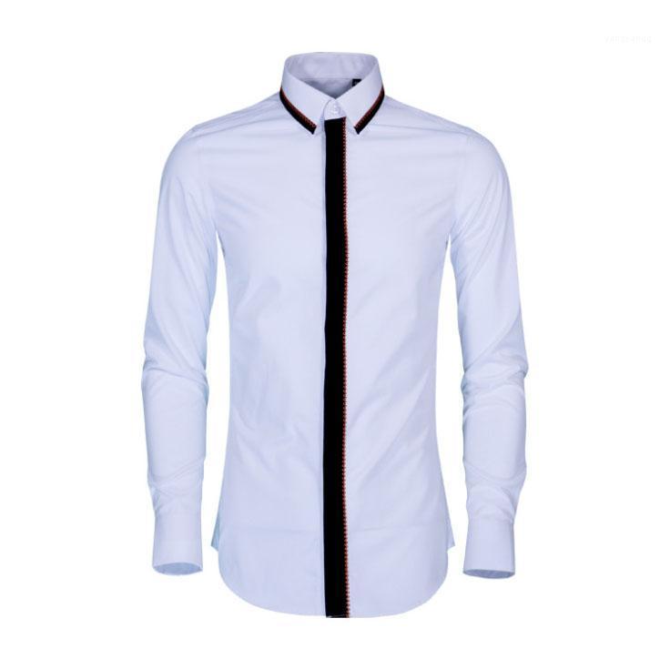 

Men's Casual Shirts 2022 Fall And Winter Wave Embroidered Long Sleeve Leisure White Super-Fired Pure Cotton Large, Black