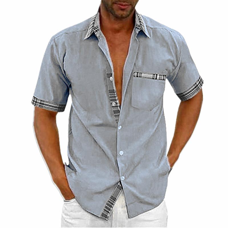 

Men' Casual Shirts Men' Summer Solid Color Short-sleeved Shirt Leader Mouth Contrast Fashion Button Leads The TrendMen, Black