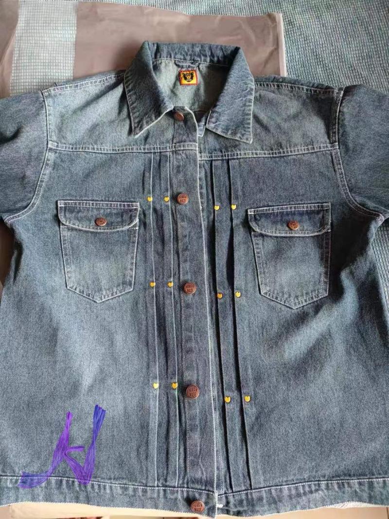 

Men's Jackets Autumn Winter Human Made Coat Retro Washed Embroidered Denim For Man, Black;brown