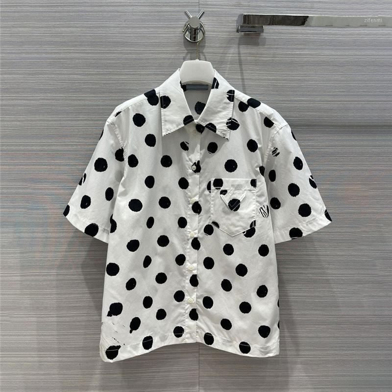 

Women' Blouses & Shirts 2022 Summer Fashion Polka Dot Print Lapel Single-breasted Short SleeveShirt PocketPrinted Casual Top T-shirt, White dot