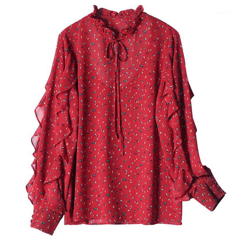 

Summer Woman Ruffle Top Blusas Mujer De Moda 2022 Bow Chiffon Print Blouse Women Shirt Long Sleeve Office Tops Ladies Blouses Women's & Shir, Burgundy