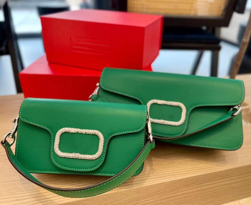 

Designer Leather Shoulder Bag Two Size Crystal Flap Underarm Bag Womens Top quality Black Green Red Crossbody Handbag Ladies Brand Handbags