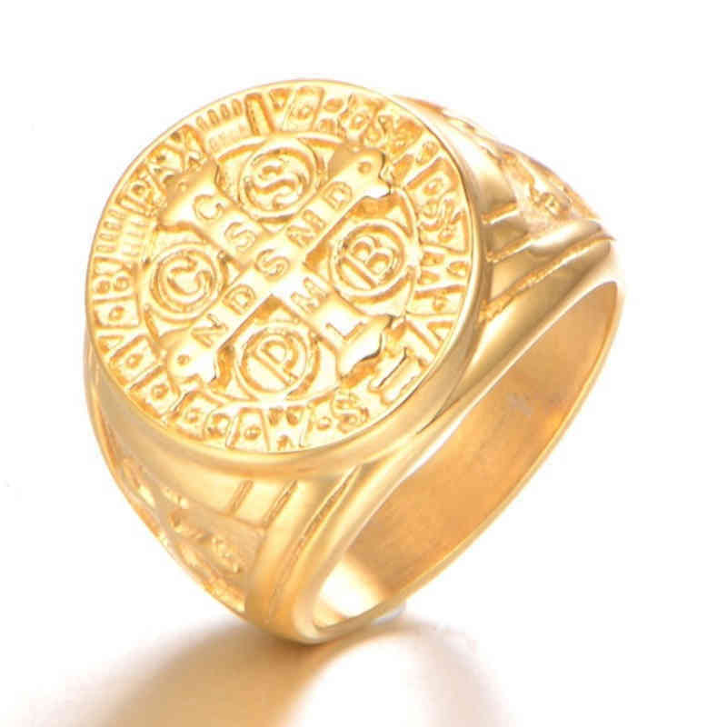 

Cluster Rings Men High Quality Metal Gold Plated Punk Rune Cross Ring Classic Style Rock Party Jewelry 220707