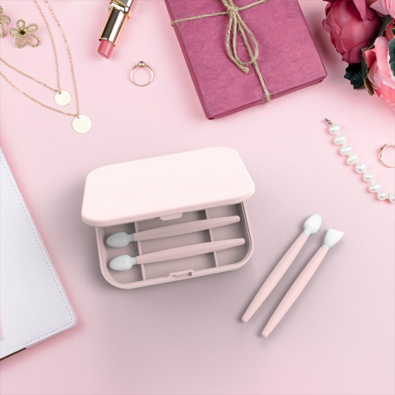 

Makeup Brushes 4pcs Reusable Silicone Eyeshadow Lip Brush Storage Case With Mirror Portable Cosmetic Tool Kits GiftMakeup