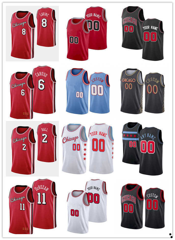 75e maillot de basket-ball personnalisé pour hommes femmes jeunes demar 11 déroozan nikola 9 Vucevic Zach 8 Lavine Alex 6 Caruso Chicago''Bulls''