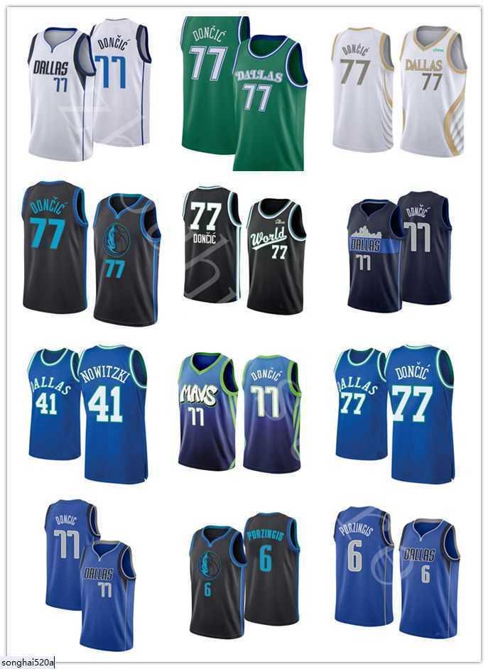 

Men Kristaps 41 Luka Jerseys''nba''Jerseys City Dirk Doncic 6 Porzingis Embroidery Youth Nowitzki Retro Stitched Je Mbac, Blue