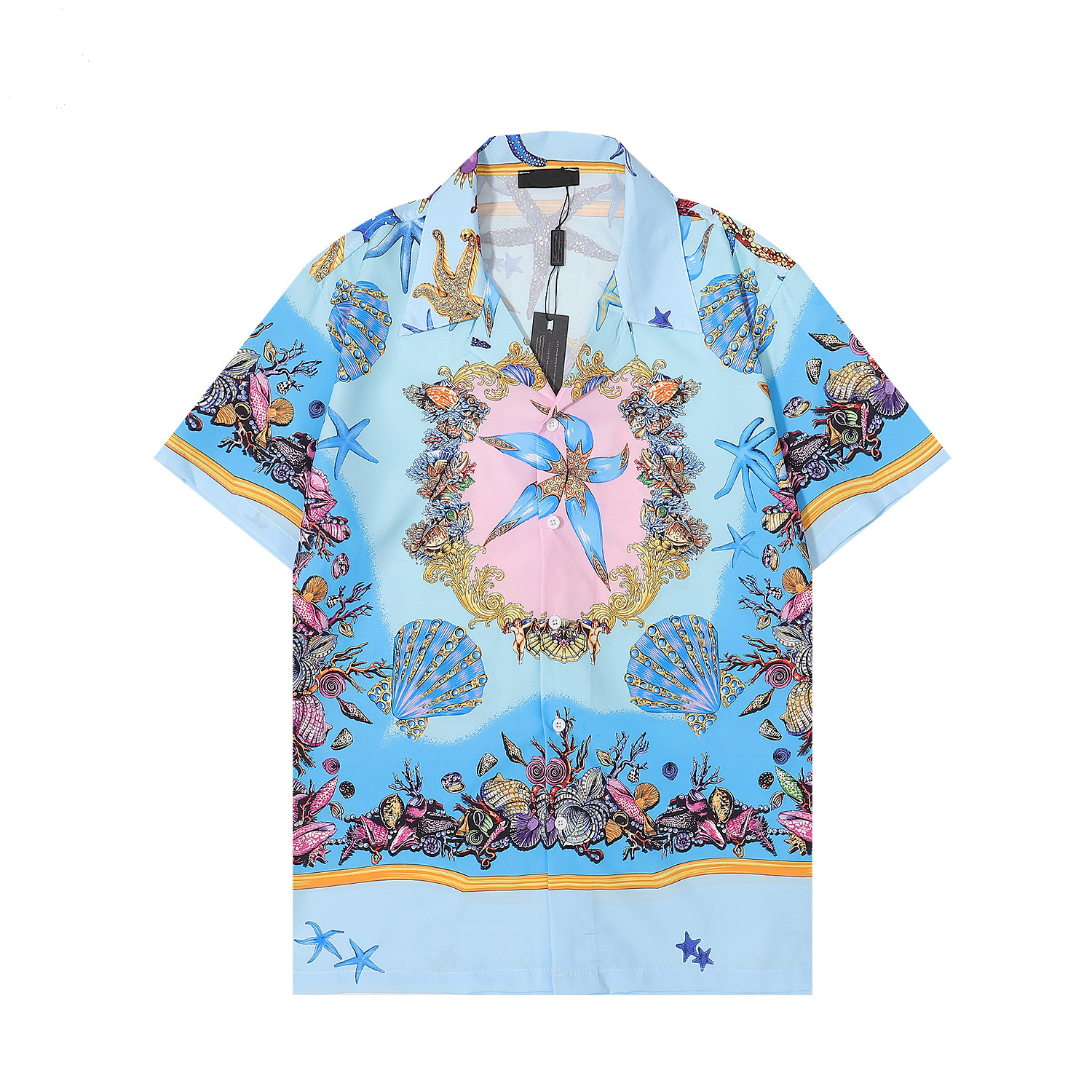 

Luxurys Designers Shirts Summer Short Sleeve Casual Shirts Men Fashion Asteroidea printed Shirts Beach Style Breathable Bowling Shirt Asian Plus Size M-3XL, As picture show
