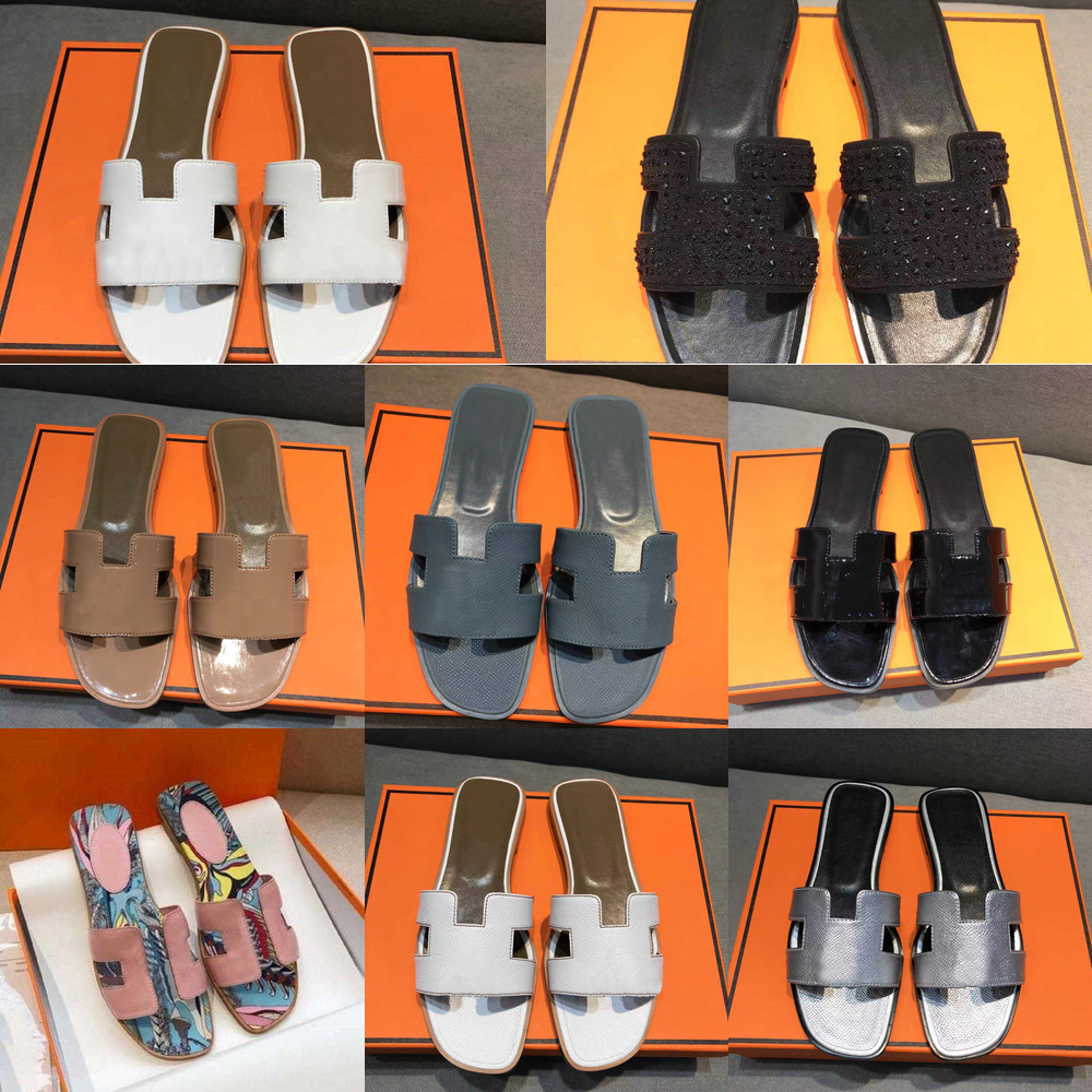 

Designer Women Slippers Genuine Leather Sandals Summer Sandals Flat Flip Flop Crocodile Skin Slides Ladies Beach Sandal Party Wedding 36-42EU, Box