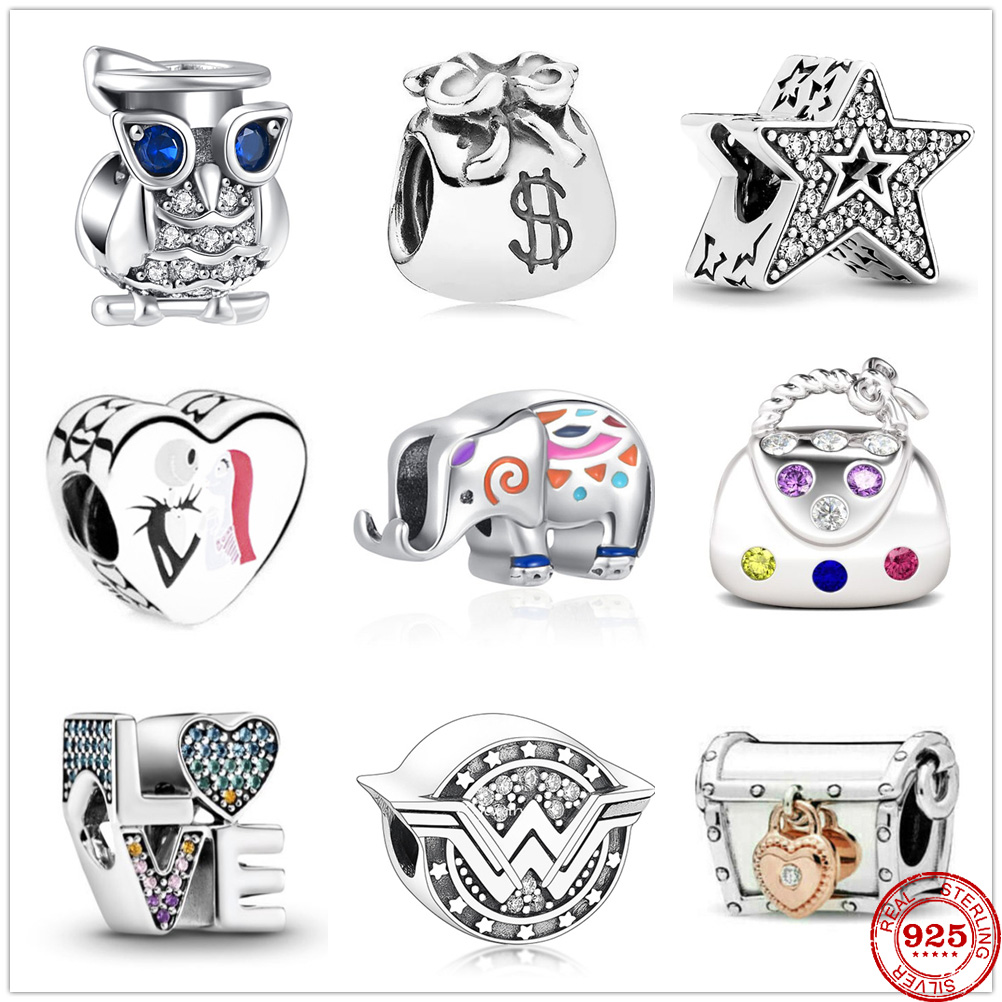 

925 Silver Charm Beads Dangle Colorful Handbag Elephant Bead Fit Pandora Charms Bracelet DIY Jewelry Accessories
