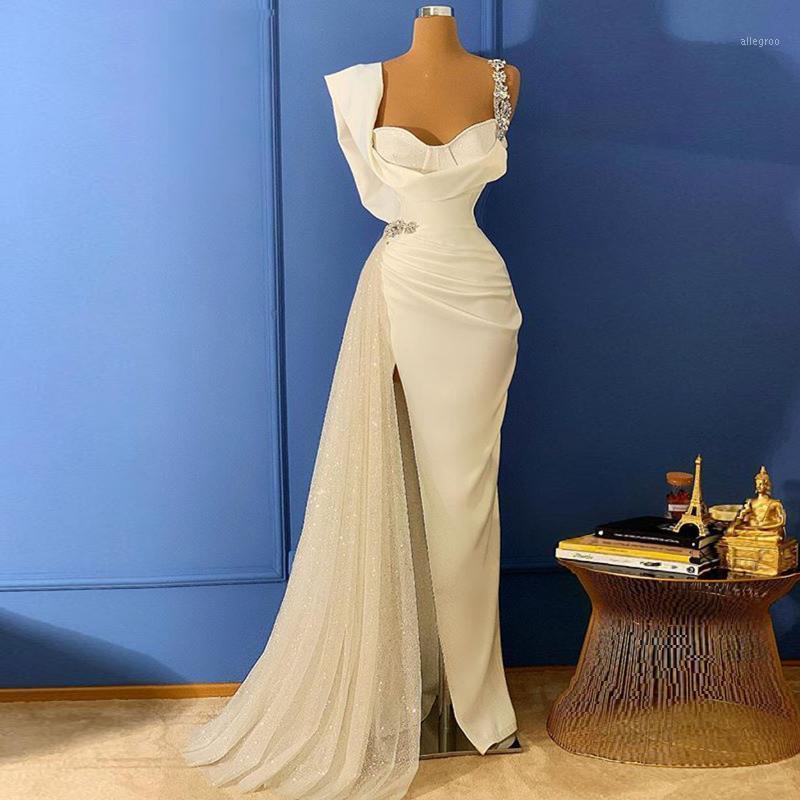 Party Dresses Arrival Elegant Mermaid Evening Crystals Sparkly High Split Women Formal Prom Pageant Gowns Plus Size Custom Made