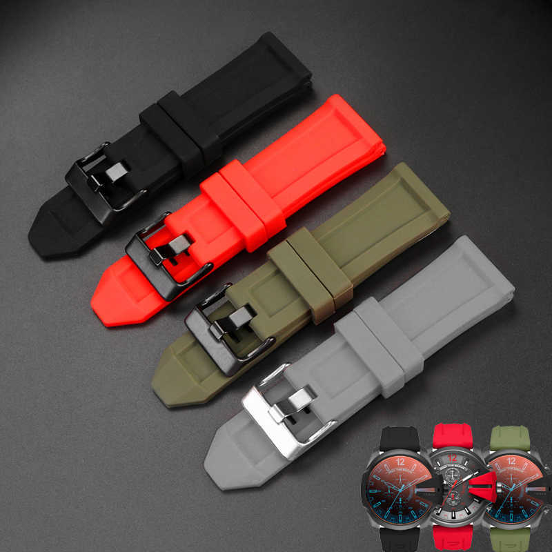 Silicone Watch Band For Diesel Dz4496 Dz4323 Dz4378 Dz4318 Mens Watches Strap 24mm 26mm 28mm Watchband Black Red Watch Bracelet-image-763477603