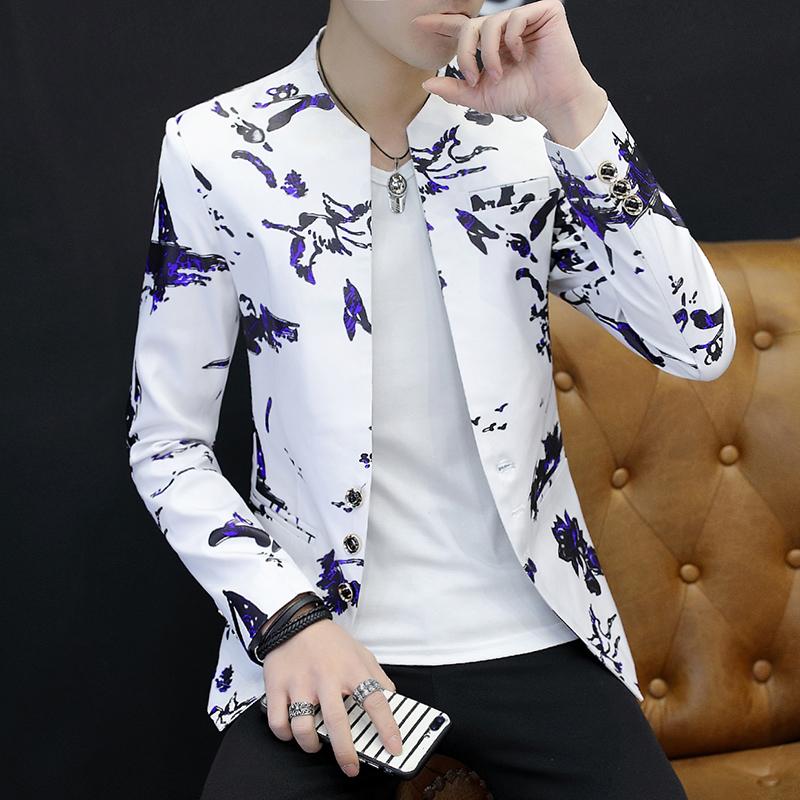 

Men' Suits & Blazers Floral Print Blazer Jacket Men Korean Trend Streetwear Mens Clothing Casual Suit Coat Male Slim Fit MasculinoMen, Black