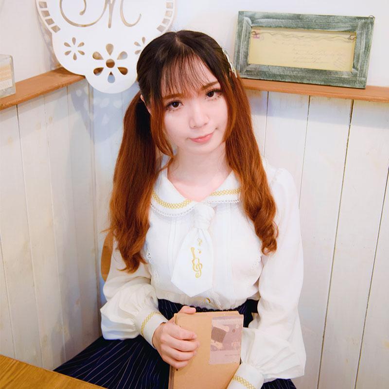 

Japanese Spring/Summer Lolita Harajuku Women Blouse Top Round Neck Long-sleeved Bow Tie White Slim Lace Chiffon Shirt Women' Blouses & Shir, As pic