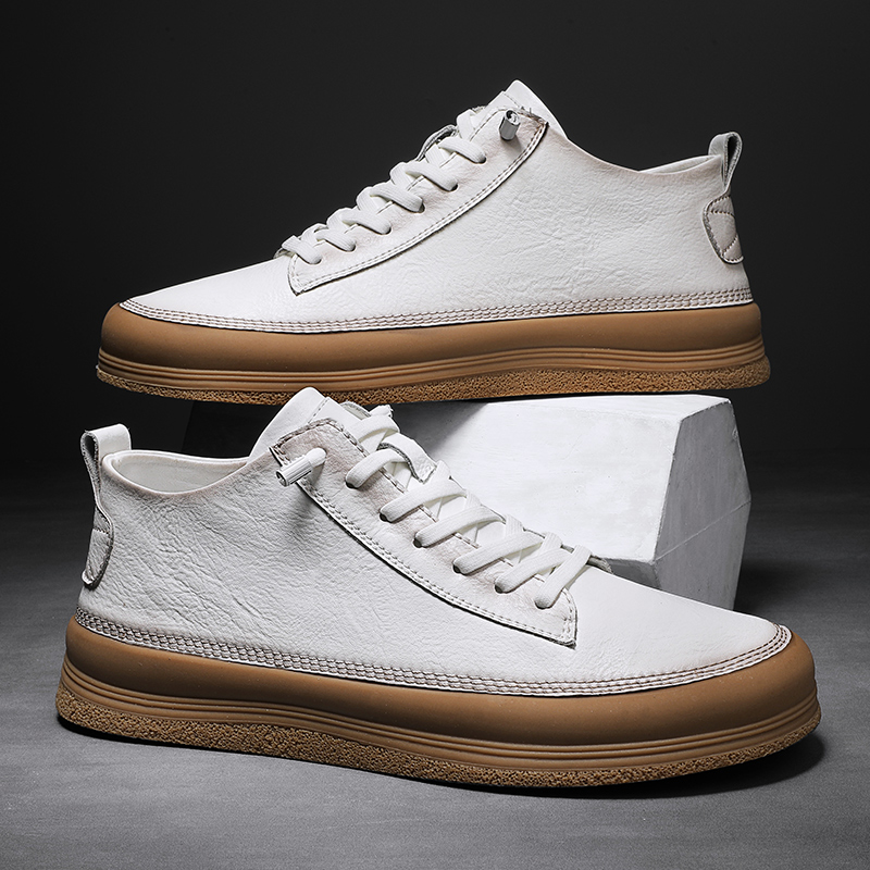 

New Leather Shoes Vulcanized Shoes Men Orginal White Sneakers Casual Shoes Waterproof Skateboard Flat Platform, Black