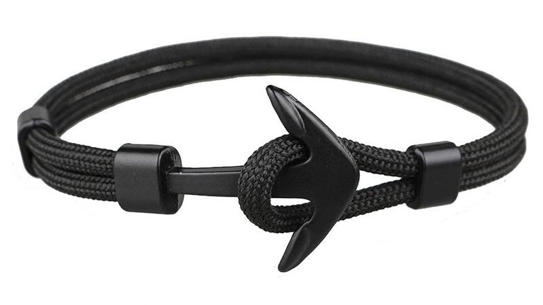 

Fashion Black Color Anchor Bracelets Men Charm Survival Rope Chain Paracord Bracelet Male Wrap Metal Sport Hooks sy222