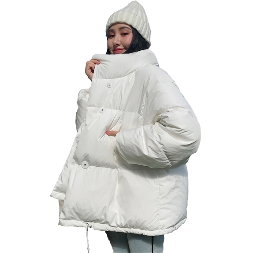 

Winter Autumn Women' Down Jacket Loose Cotton Parka Female Stand-Up Collar Candy Color Outwear Short Winter Coats 201214, Green