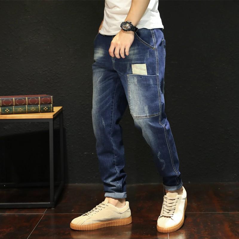 

Men's Jeans Plus Size Fashion Men Stretch Denim Washed Blue Harem Pant, Black