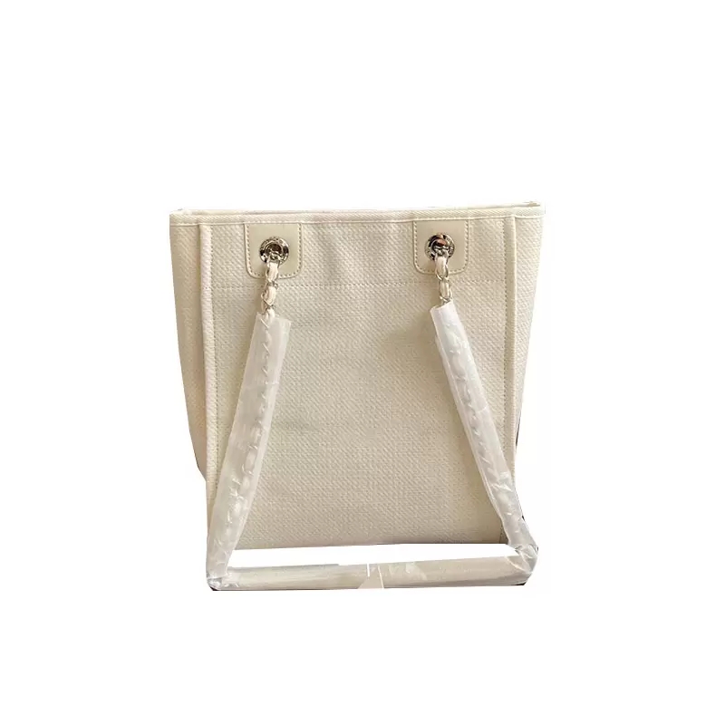 

2022AK Womens Embroidery Letter Canvas Beach Bags Mini Shopping Gold Chain Shoulder Large Capacity Daily Travel Holiday Matelasse Chain Strap Tote Handbags 27*31CM, Extra freight