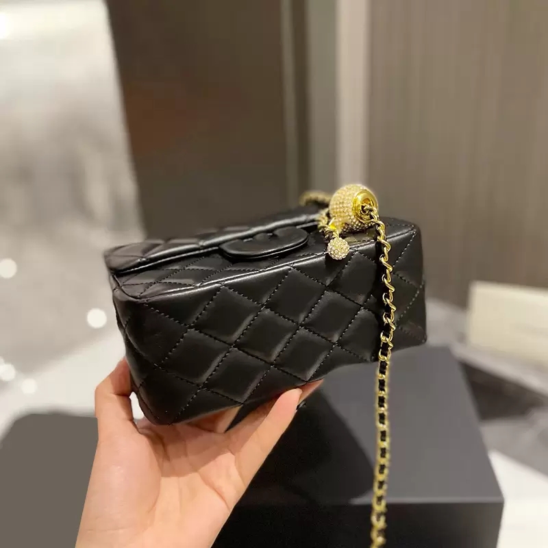 

Classic Mini Flap Sqaure Strass Crush Ball Bags Quilted Gold Metal Hardware Matelasse Chain Crossbody Shoulder Luxury Designer AKSKS, Extra freight