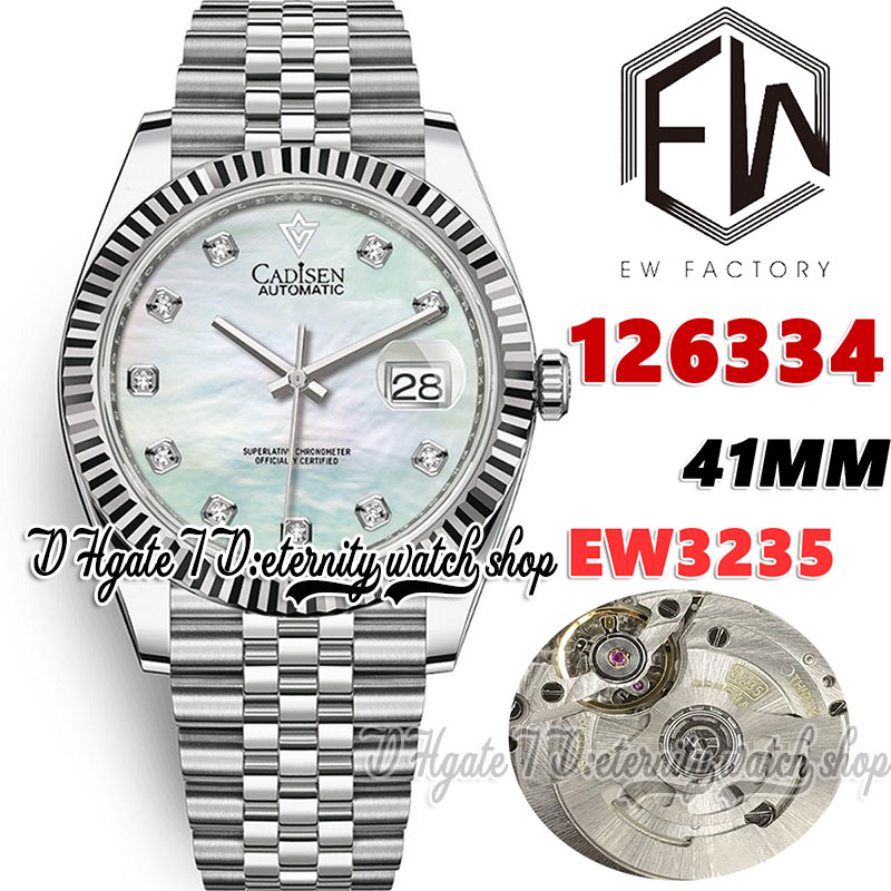 

EWF V3 ew126334 Cal.3235 ew3235 Automatic Mens Watch 41MM Mother of Pearl Dial Diamonds Markers 904L Steel Bracelet With Same Serial Warranty Card eternity Watches, Watch waterproof cost