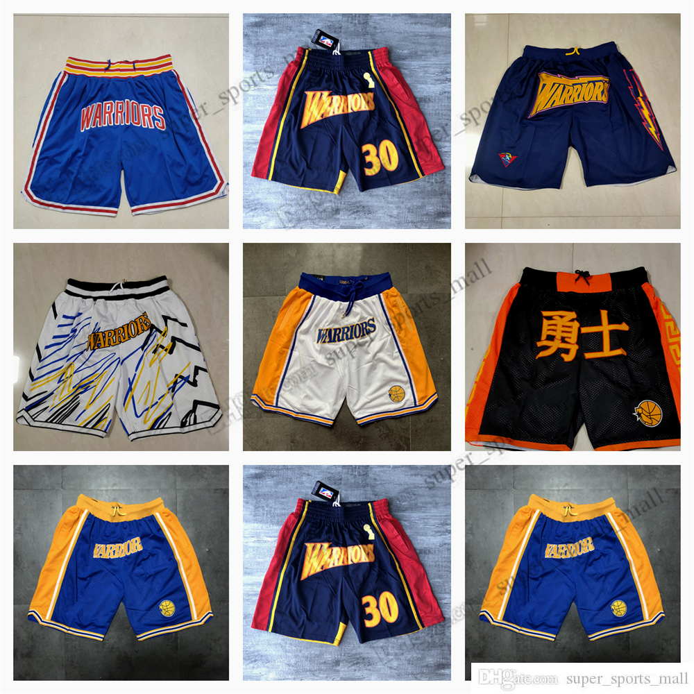 

Golden''State Warriors''Men Basketball Shorts JUST DON Stitched Mitchell and Ness With Pocket Zipper Sweatpants Mesh Retro Blue Sport PANTS -2XL, Same as picture