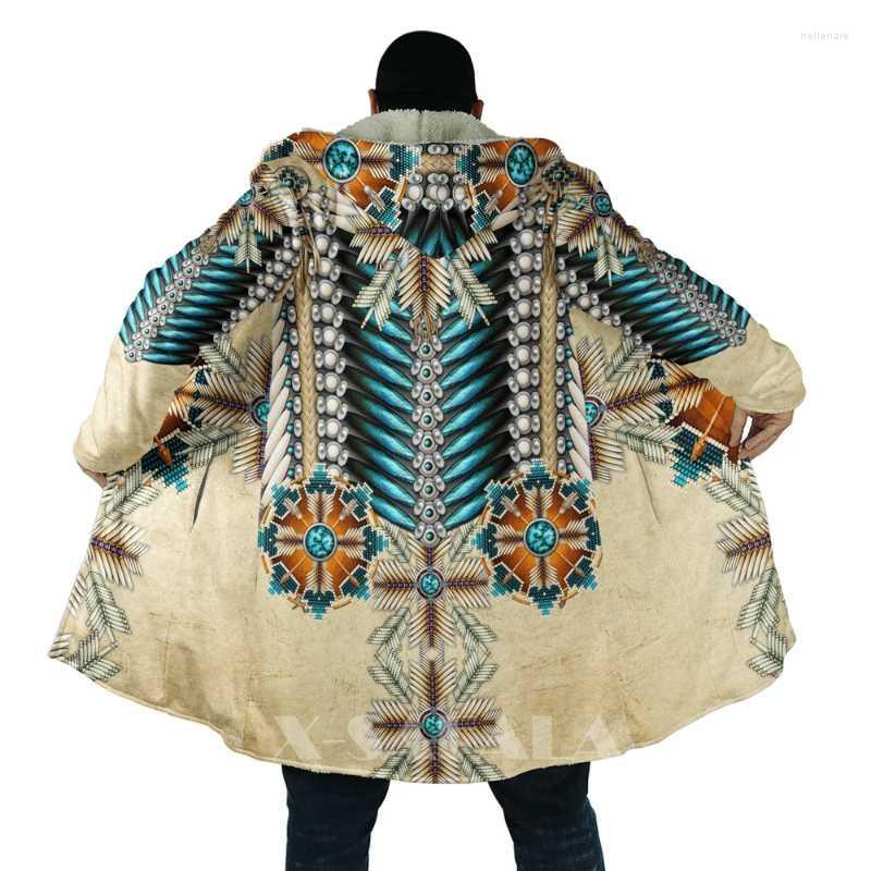 

Men' Wool & Blends Native Totem Feather Eagle Skull All Over 3D Printed Thick Warm Hooded Cloak For Men Windproof Fleece Unisex Casual-28 N, D166