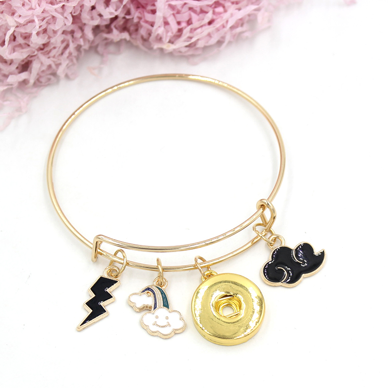 

Wholesale Clowd Lightning Bracelets Expandable Wire Bangle Gold Color Snaps Bracelet For Women Gifts Pulsera Interchangeable 18mm Snap Jewelry