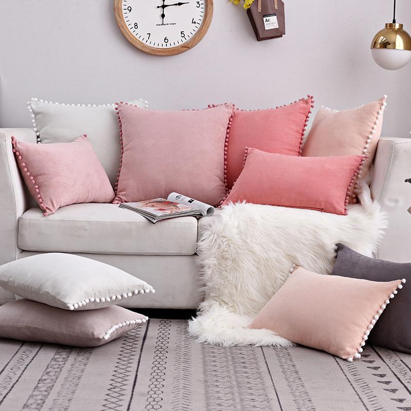 

Cushion/Decorative Pillow 20 Colors Pompom Cushion Cover Sofa Chair Suede Lumbar Pillowcase Decorative Throw, 8 ginger