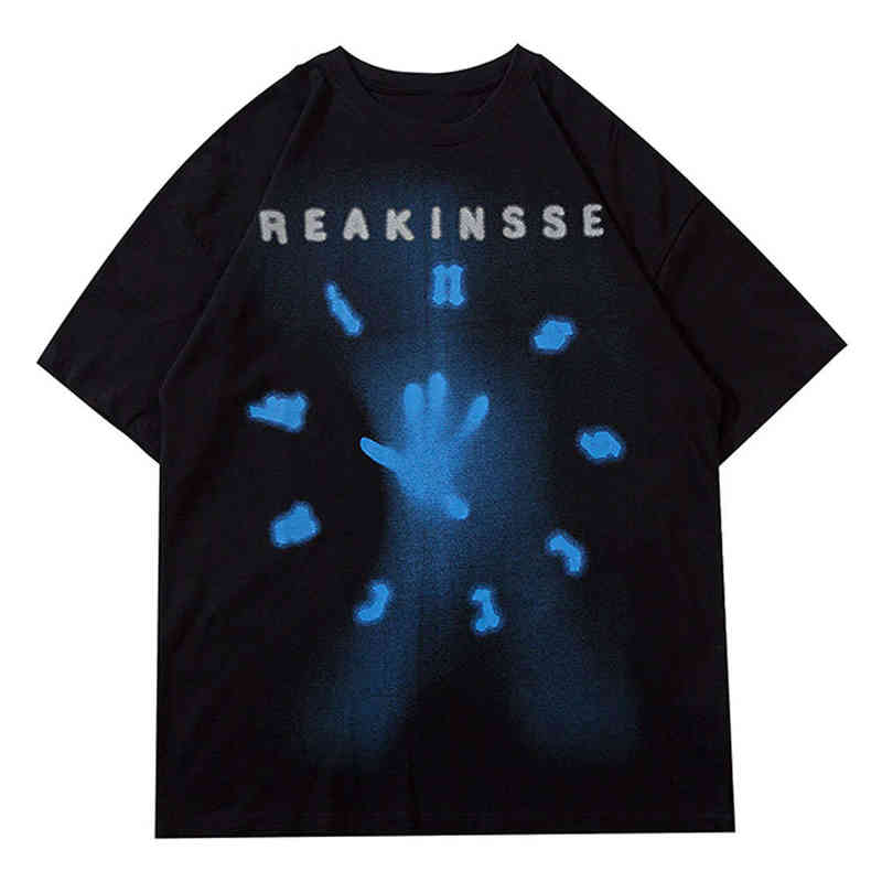 T shirts Harajuku Graffiti Reakinsse Hands Print Short Mouw Te Shirts Streetwear Hip Hop Casual Loose Cats Tops-image-764858410