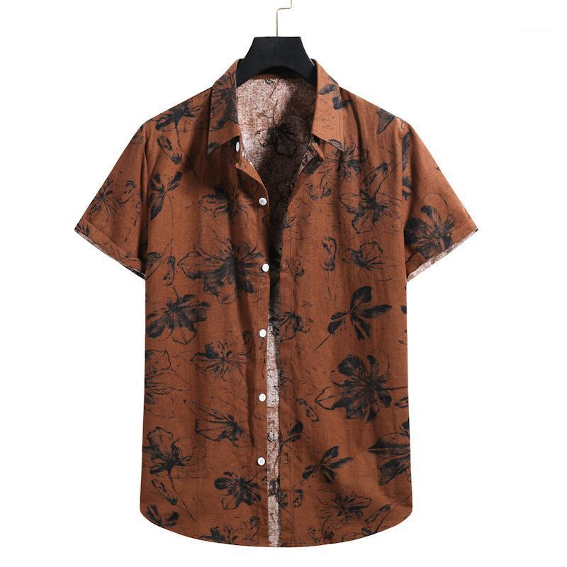 

Print Summer Sell Men' Beach Shirt Fashion Short Sleeve Floral Loose Casual Shirts Plus Asian SIZE M-2XL Hawaiian, Brown