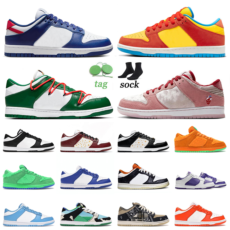 

Classic Designer Running Shoes Skate Low Sneakers Bart Simpson USA Futura Green Valentine Day Black White Orange Bears Halloween UNC Mens Women Trainers Sports 36-47, D9 orange bears 36-45