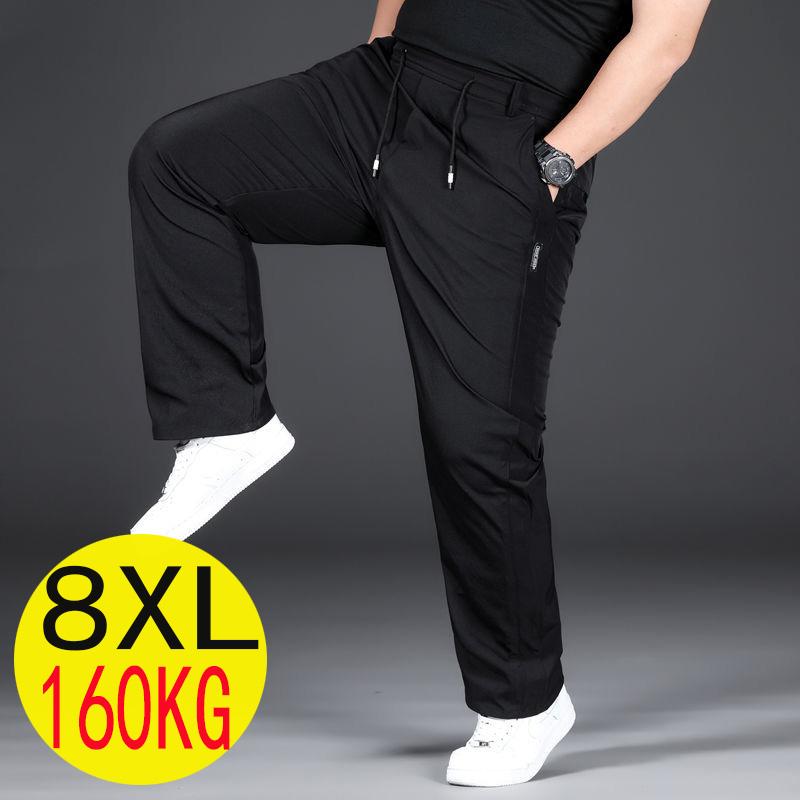 

Men's Pants Plus Size Cotton Casual Mens Straight Loose Trousers Men Clothing Elastic Waist Cargo Pure Oversized, Black