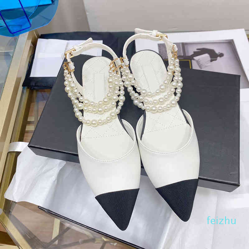 2022-Sandals Women High Heels Designer Fashion Pointed Color Matching Chunky Heeled Sandals Pearl Beaded Platform Dress Shoes Summer