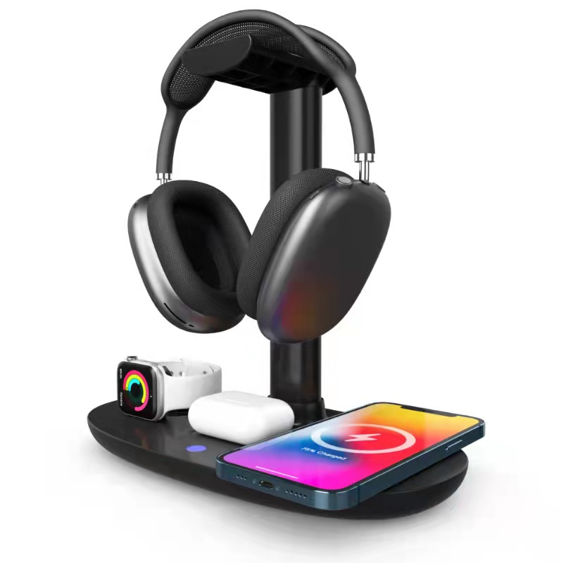 

15W Fast Wireless Charger 4 in 1 Qi Charging Dock Station with Headset Earphone Headphone Stand For iPhone 13 12 Pro Apple Watch SE Mag Safe AirPods Pro Max