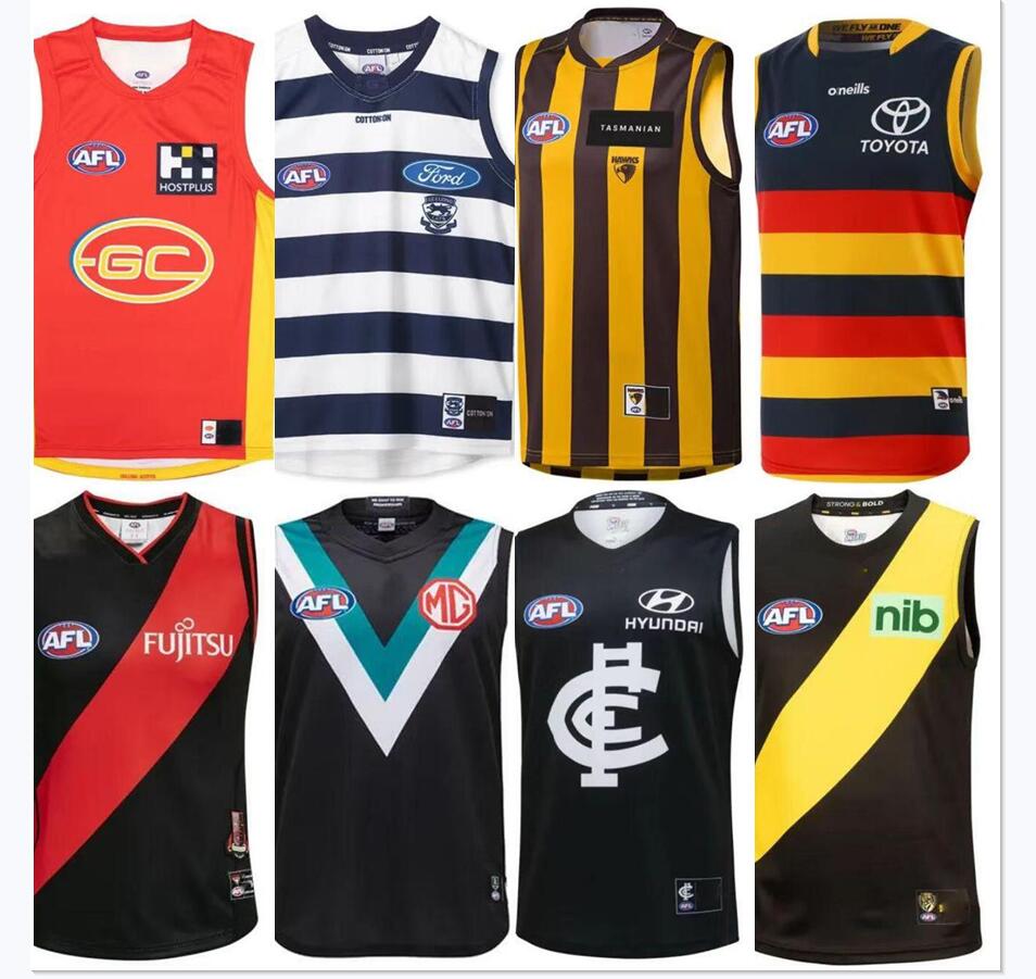 

2022 AFL port Adelaide crows geelong cats jersey fremantle dockers tank top gold coast suns Hawthorn Hawks vest Australian Rules football jerseys, Orange