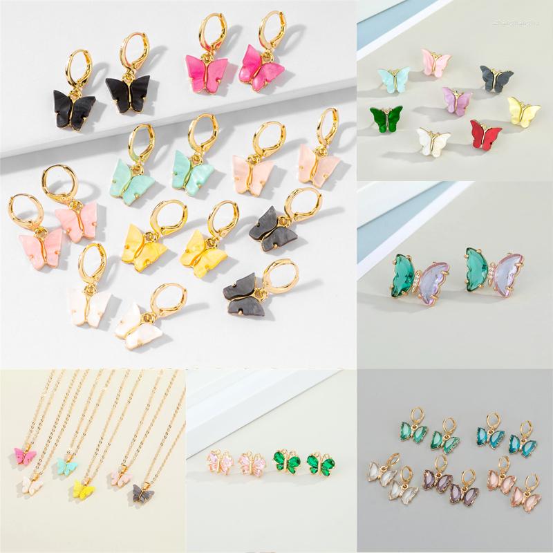 

Hoop & Huggie 1Pair Rainbow Animal Butterfly Earrings For Womens Gift Jewelry Fashion Simple Shiny Insect Resin Crystal Circle EarringsHoop