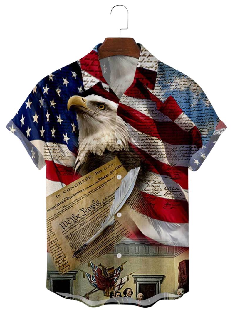 

Men' Casual Shirts Autumn 3D Digital Printing Short-sleeved ShirtMen, Beige