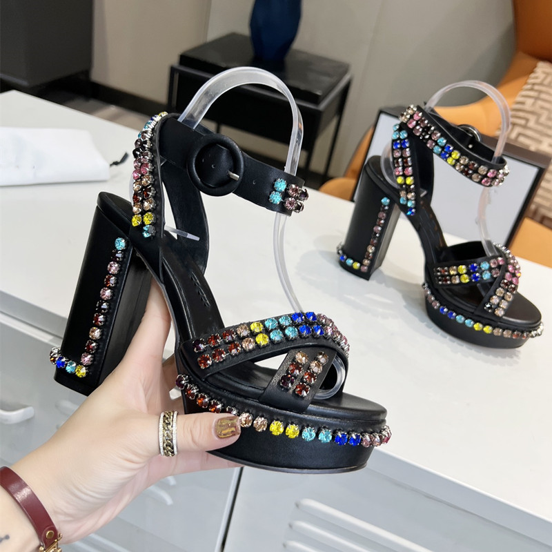 

Luxury high-heeled water platform sandals women's open toe Rhinestone soft leather shoes brand sexy T Platform, Brown