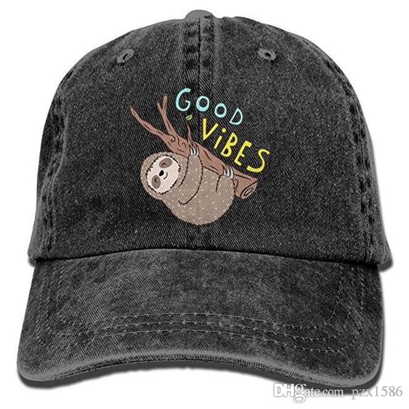 

pzx@ Unisex Adult Good Vibes Funny Sloth Dyed Washed Cotton Denim Baseball Cap Hat2873, Grey