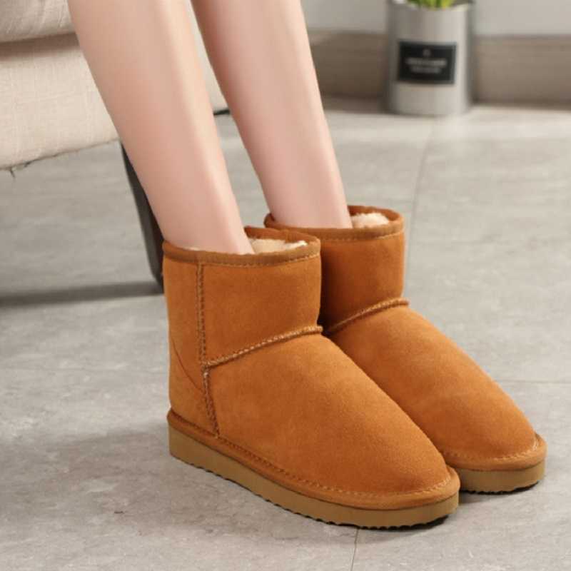 

Ankle Boots Platform Australia Classic Genuine Leather Women Snow Boot zapatos Plus Size Winter Lady Shoes botas de mujer, Rose red