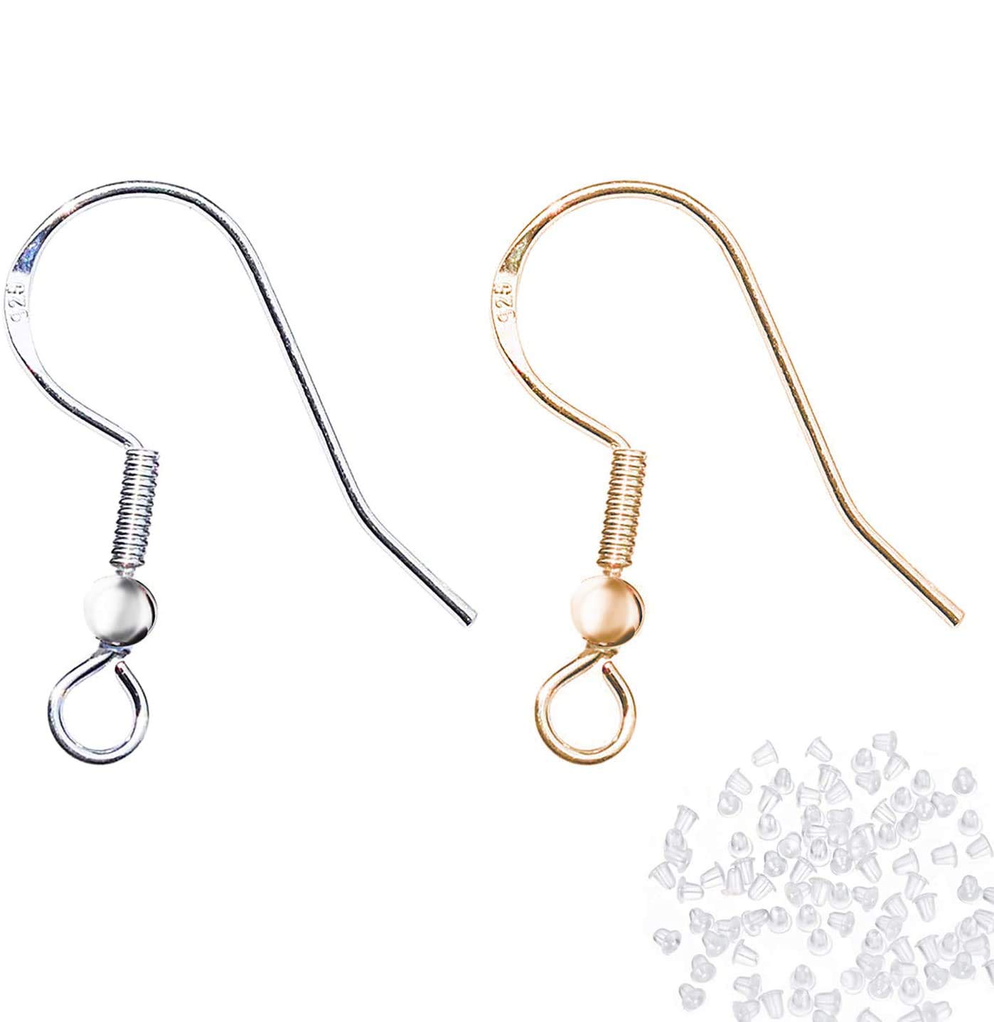 

Charm 925 Sterling Sier Gold Earring Hooks Jewelry Making Diy Hypoallergenic With Backs20 Sier/20 amgdA